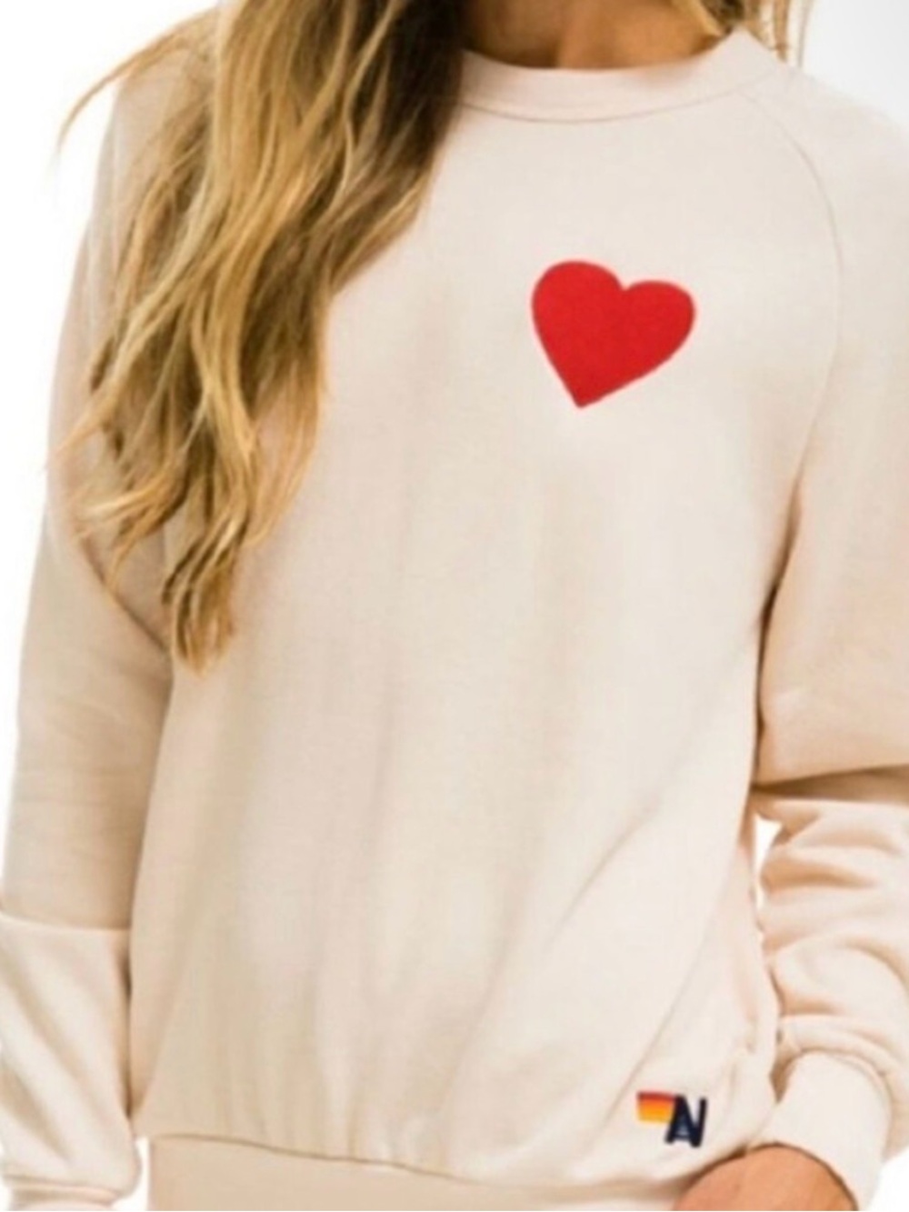 AVIATOR NATION Heart Graphic Crewneck Sweatshirt - Cream with Red Heart - SMALL